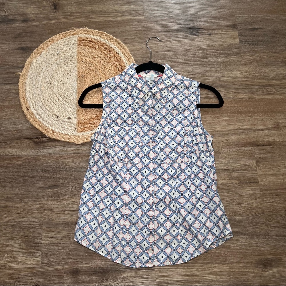BODEN Geometric Print Sleeveless Button Down Blouse